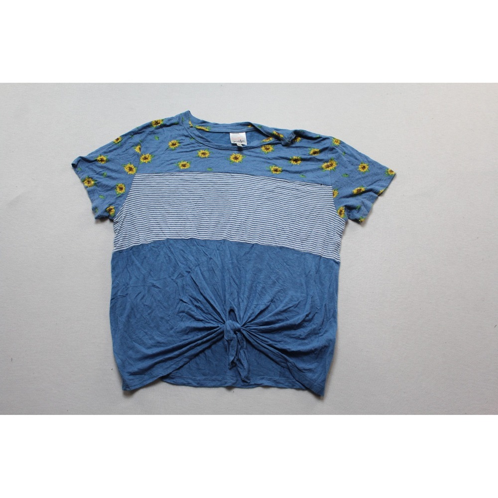 Belle du Jour Top Womens Medium Blue Excellent Sunflower Striped Tie Knot Front